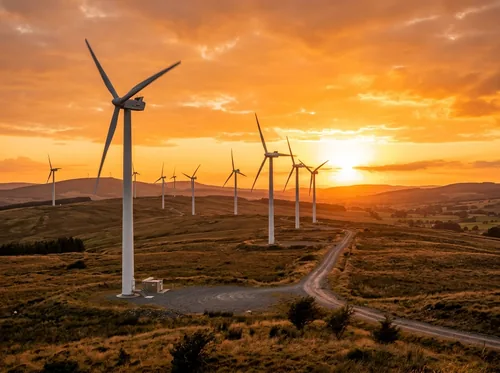 Wind turbines at sunset (illustrative image)