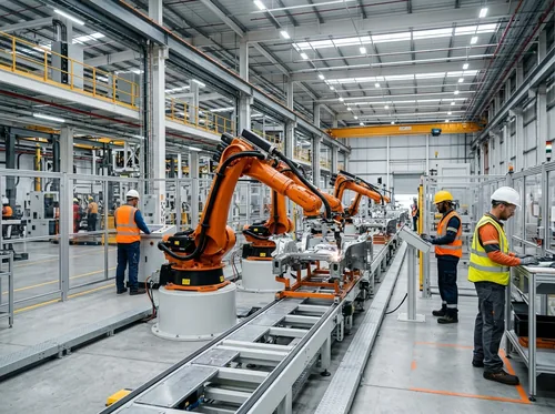 Robotic assembly line in a modern manufacturing plant (illustrative image)