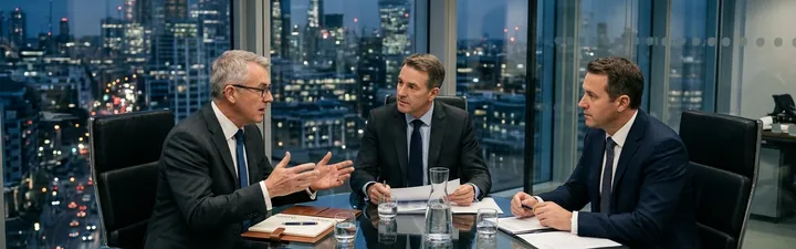 Executives in discussion around a glass boardroom table