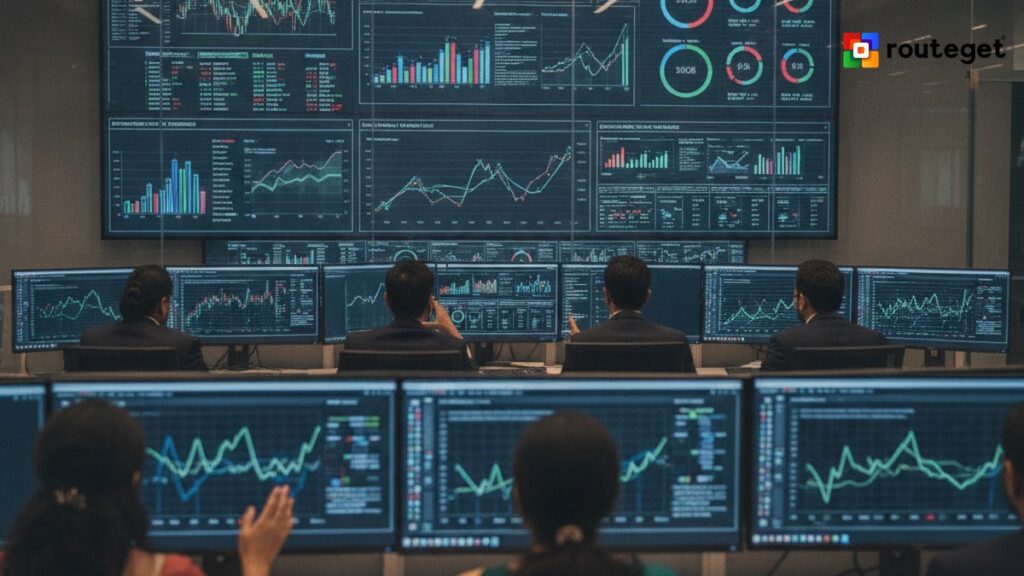 Finance operations team reviewing a compliance and invoice monitoring dashboard, representing GST e-invoicing governance for Dynamics 365 Finance and Operations
