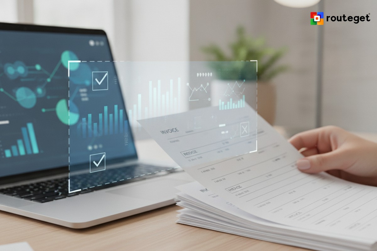 The GST 30-Day E-Invoice Rule Is a Systems Test Most Mid-Market Dynamics 365 F&O Deployments Haven’t Taken | Routeget Technologies Close-up of invoice documents being reviewed alongside a laptop, representing exception handling in GST e-invoice registration for Dynamics 365 Finance and Operations